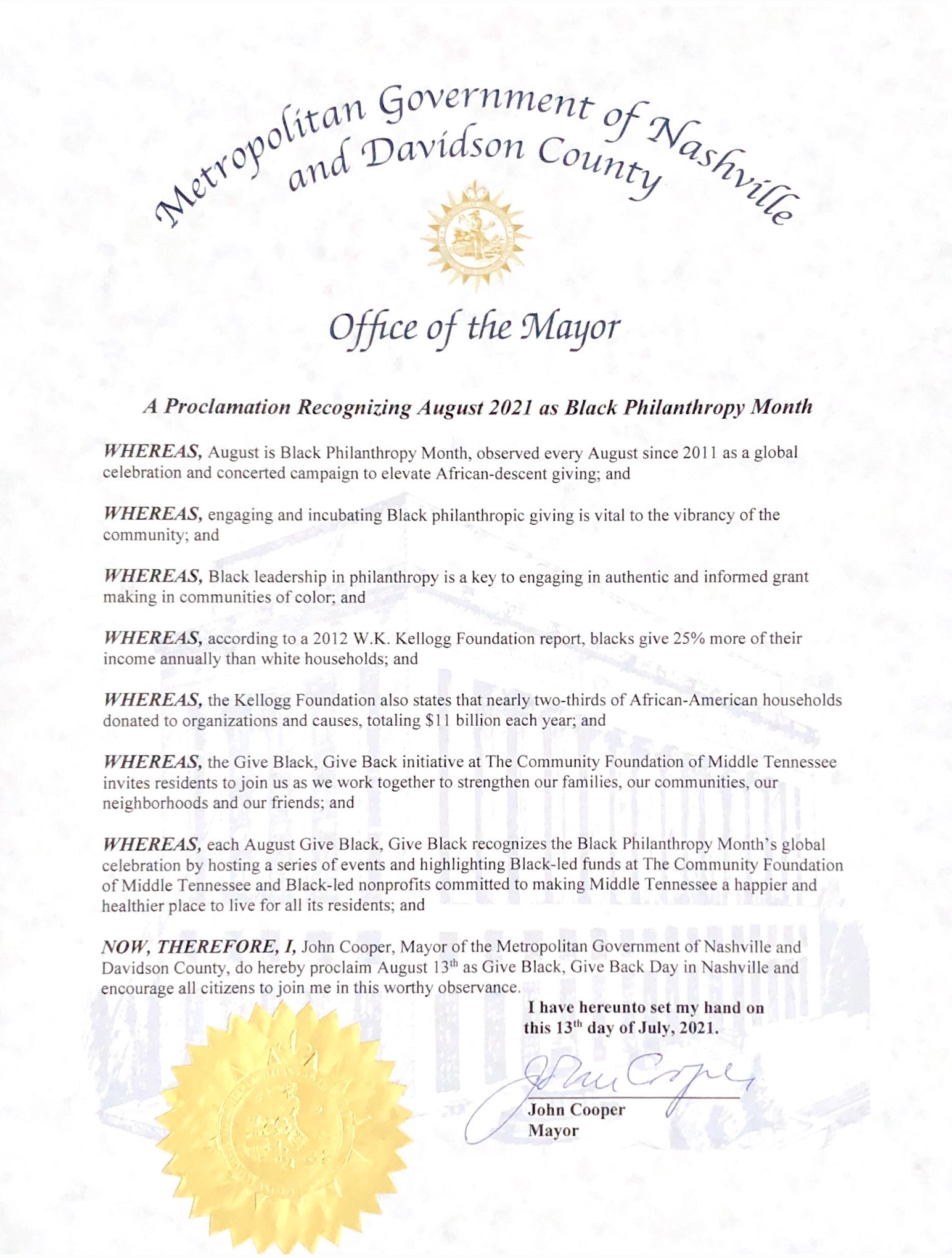 Office of the Mayor - Give Black, Give Back Proclamation